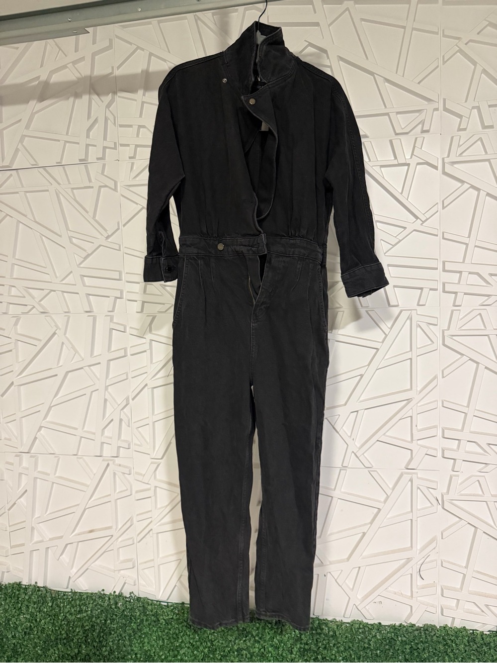 Zara Black Utility Jumpsuit with High Collar